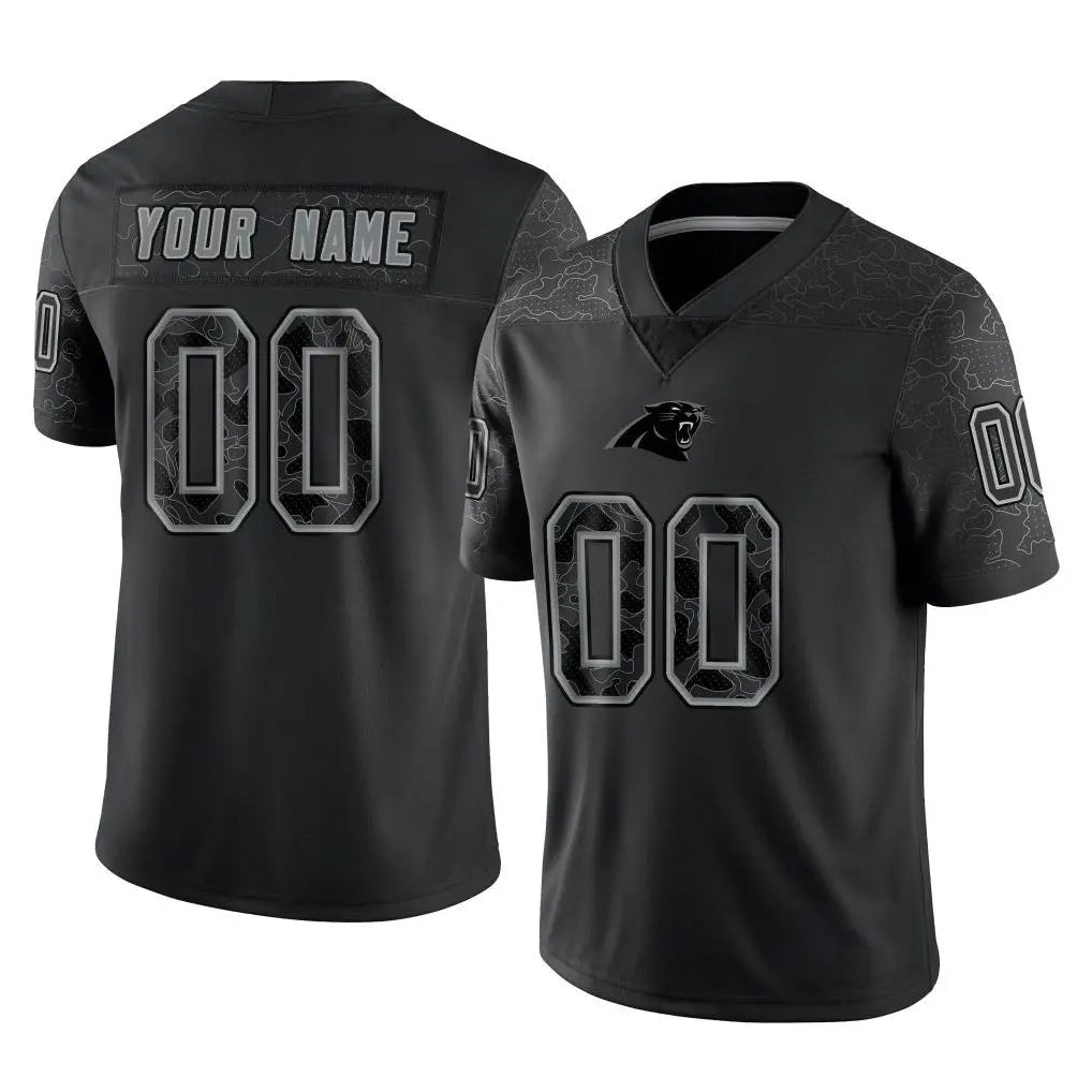 Johmsee Custom C.Panthers Black Limited Reflective Game Any Name & Numbers Stitched Jerseys