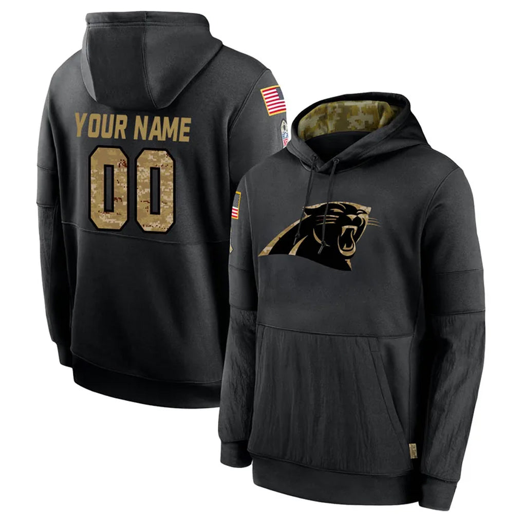 Johmsee Custom C.Panthers Black Salute to Service Pullover Hoodies Any Name & Numbers Stitched Jerseys