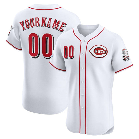 Custom Cincinnati Reds Home Elite Sponsor Patch Jersey – White Stitched Baseball Jerseys