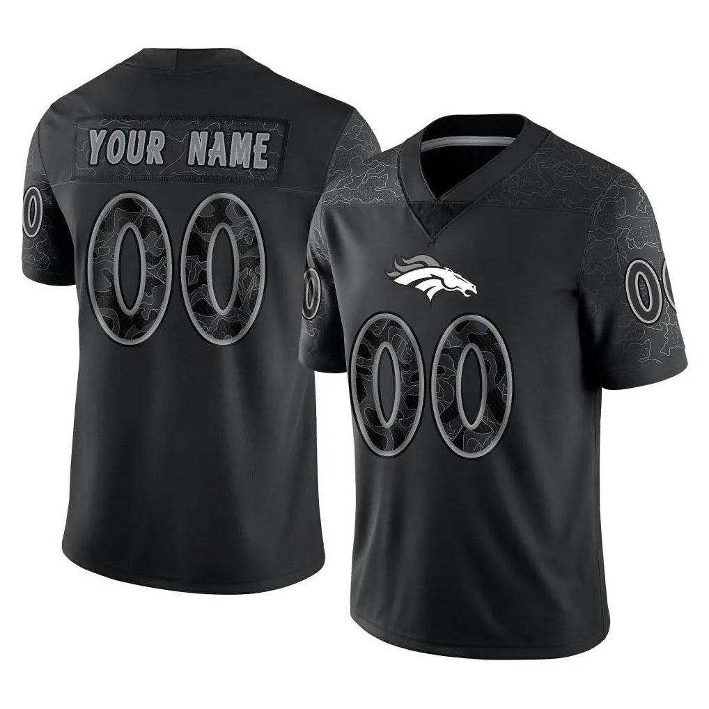 Johmsee Custom D.Broncos Black Reflective Limited Any Name & Numbers Stitched Jerseys