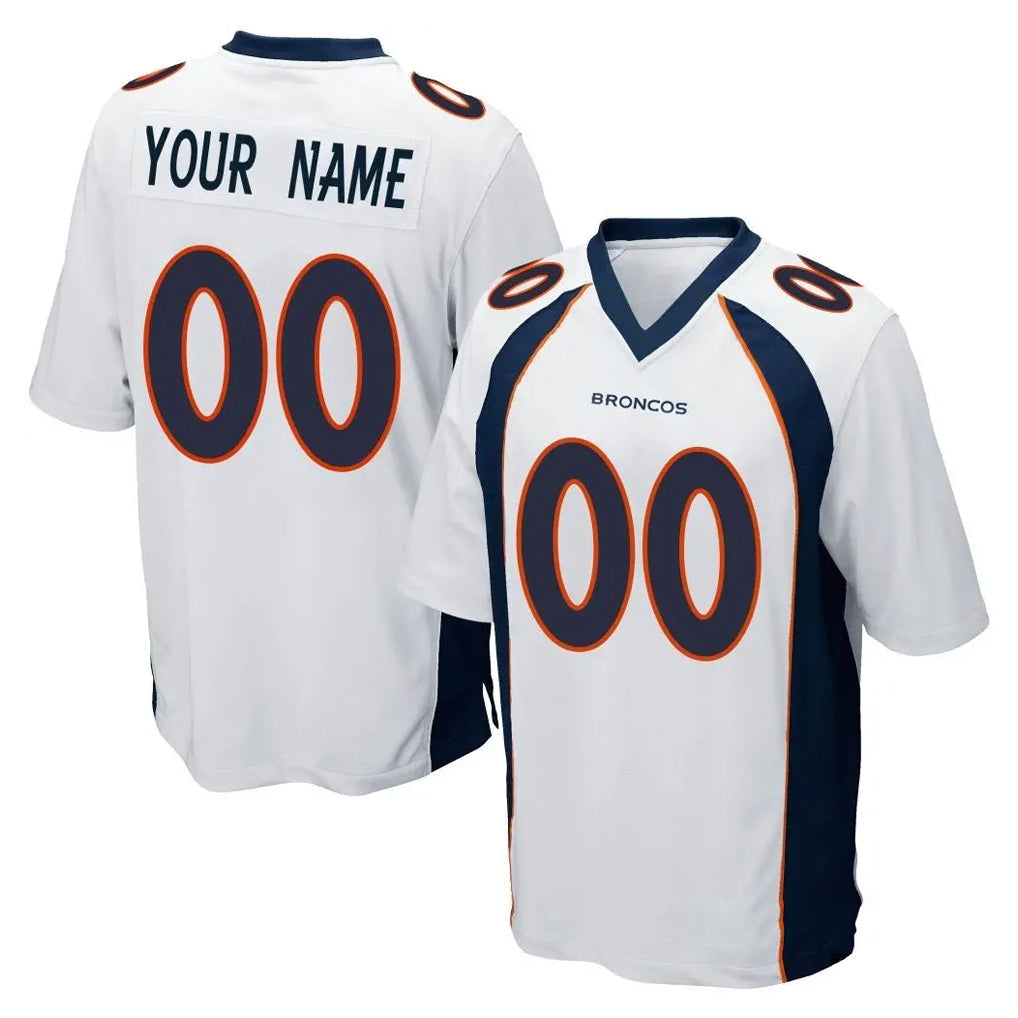 Johmsee Custom D.Broncos White Game Any Name & Numbers Stitched Jerseys