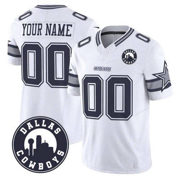 Custom D.Cowboys Active Player White 2025 F.U.S.E Dallas City Patch Vapor Untouchable Limited Football Stitched Game Jersey