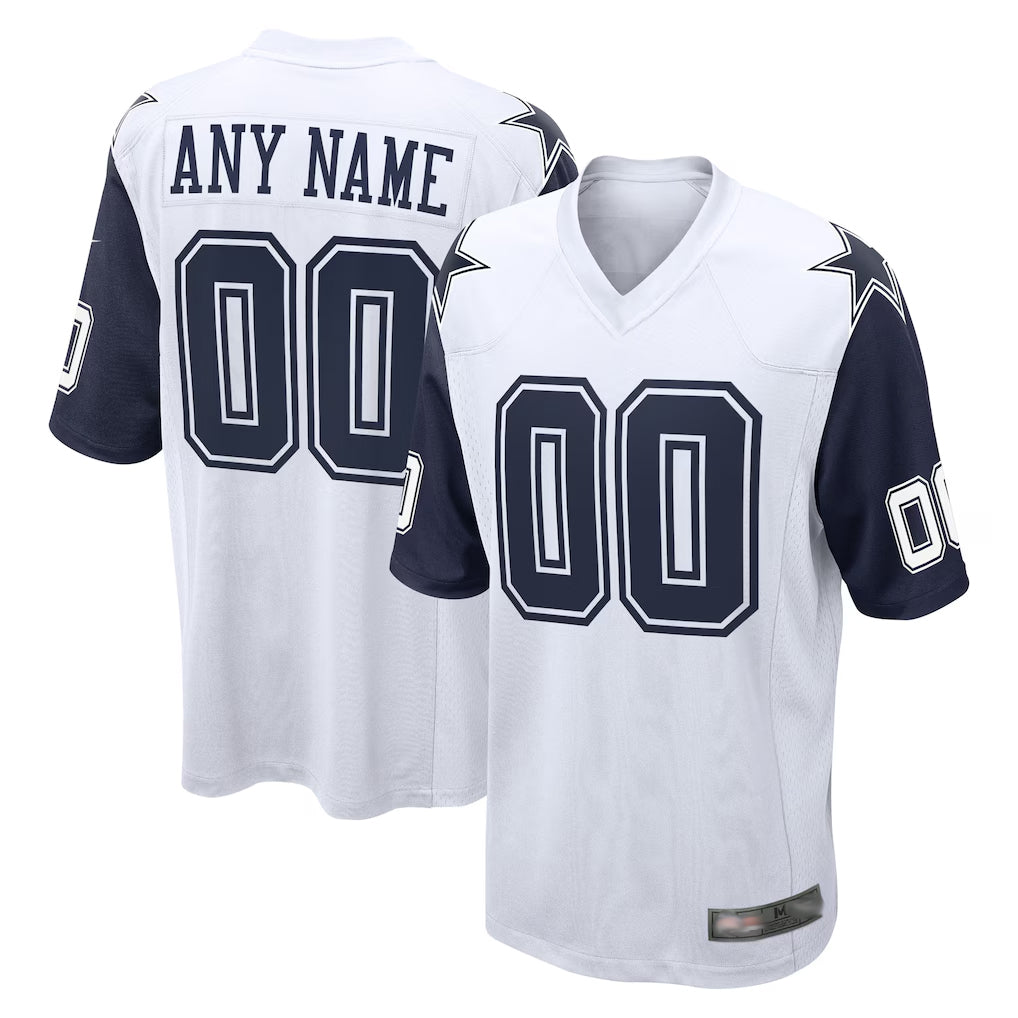 Johmsee Custom D.Cowboys White-Navy Home Game Any Name & Numbers Stitched Jerseys