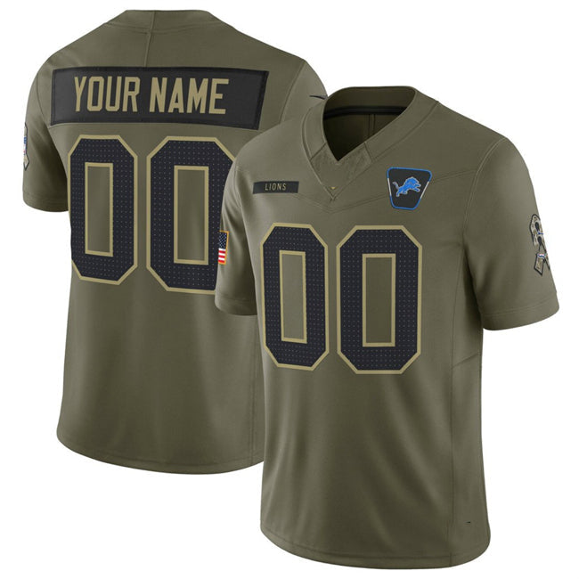 Custom D.Lions Active Player Olive 2025 F.U.S.E. Salute to Service Limited Stitched Football Jersey