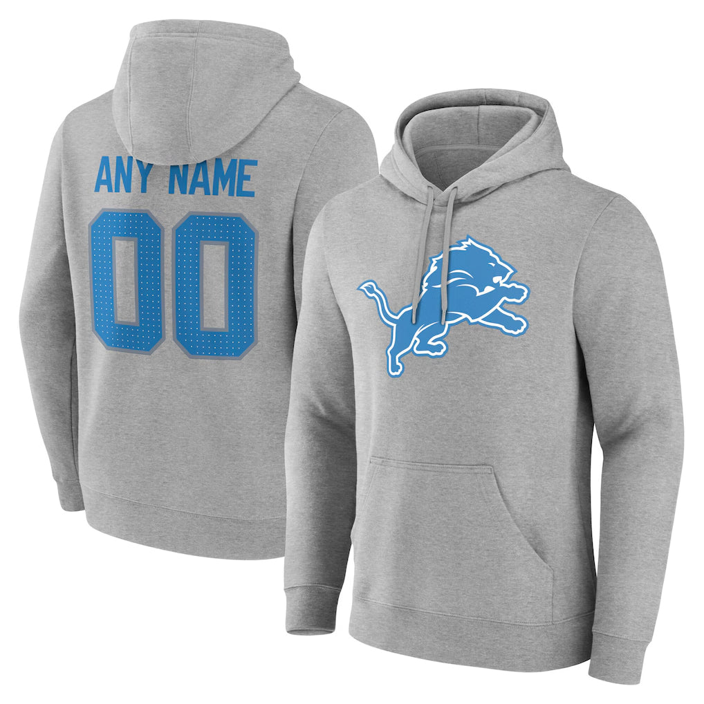 Johmsee Custom D.Lions Gray Pullover Hoodies Limited Any Name & Numbers Stitched Jerseys