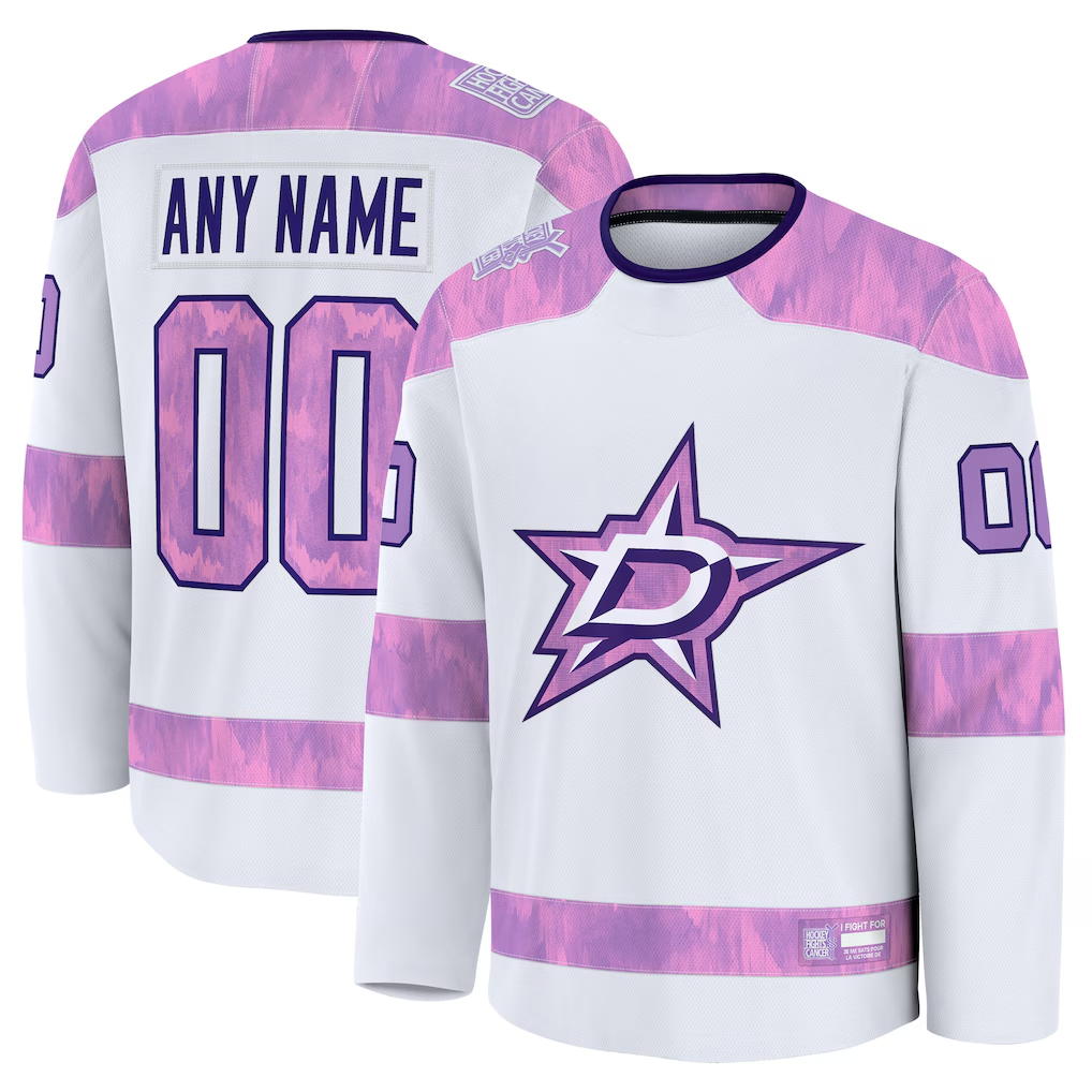 Johmsee Custom D.Stars White 2024 Hockey Fights Cancer Practice Jerseys