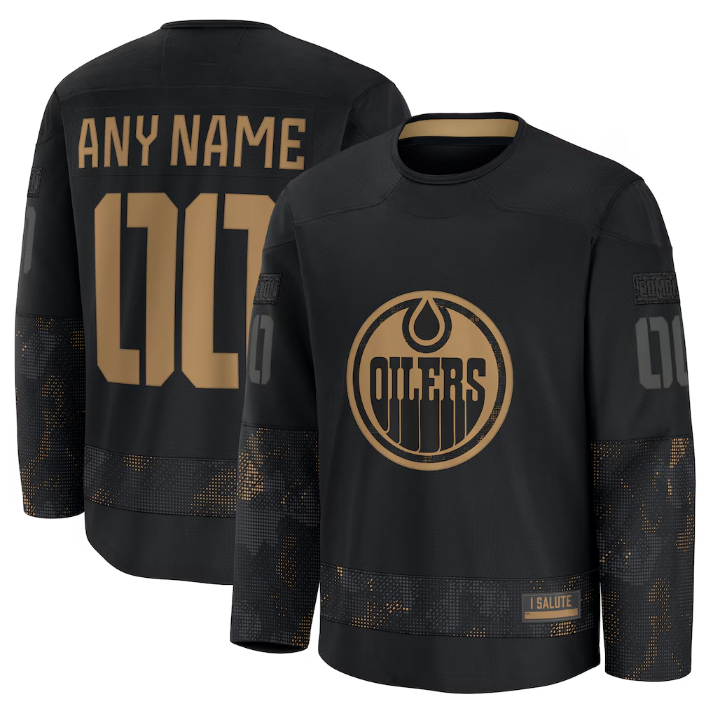 Johmsee Custom E.Oilers Black 2024 Military Appreciation Practice Jerseys
