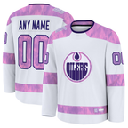 Johmsee Custom E.Oilers White 2024 Hockey Fights Cancer Practice Jerseys