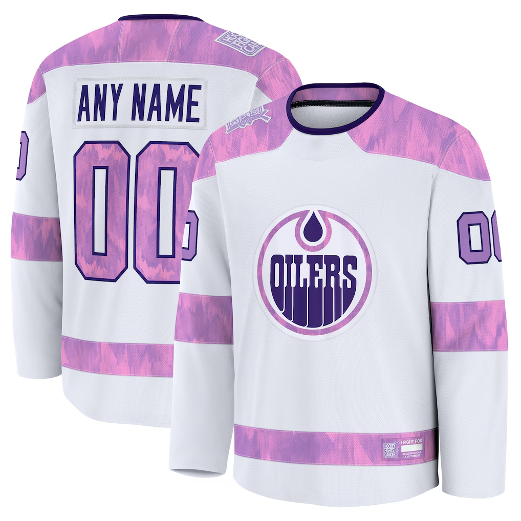Johmsee Custom E.Oilers White 2024 Hockey Fights Cancer Practice Jerseys