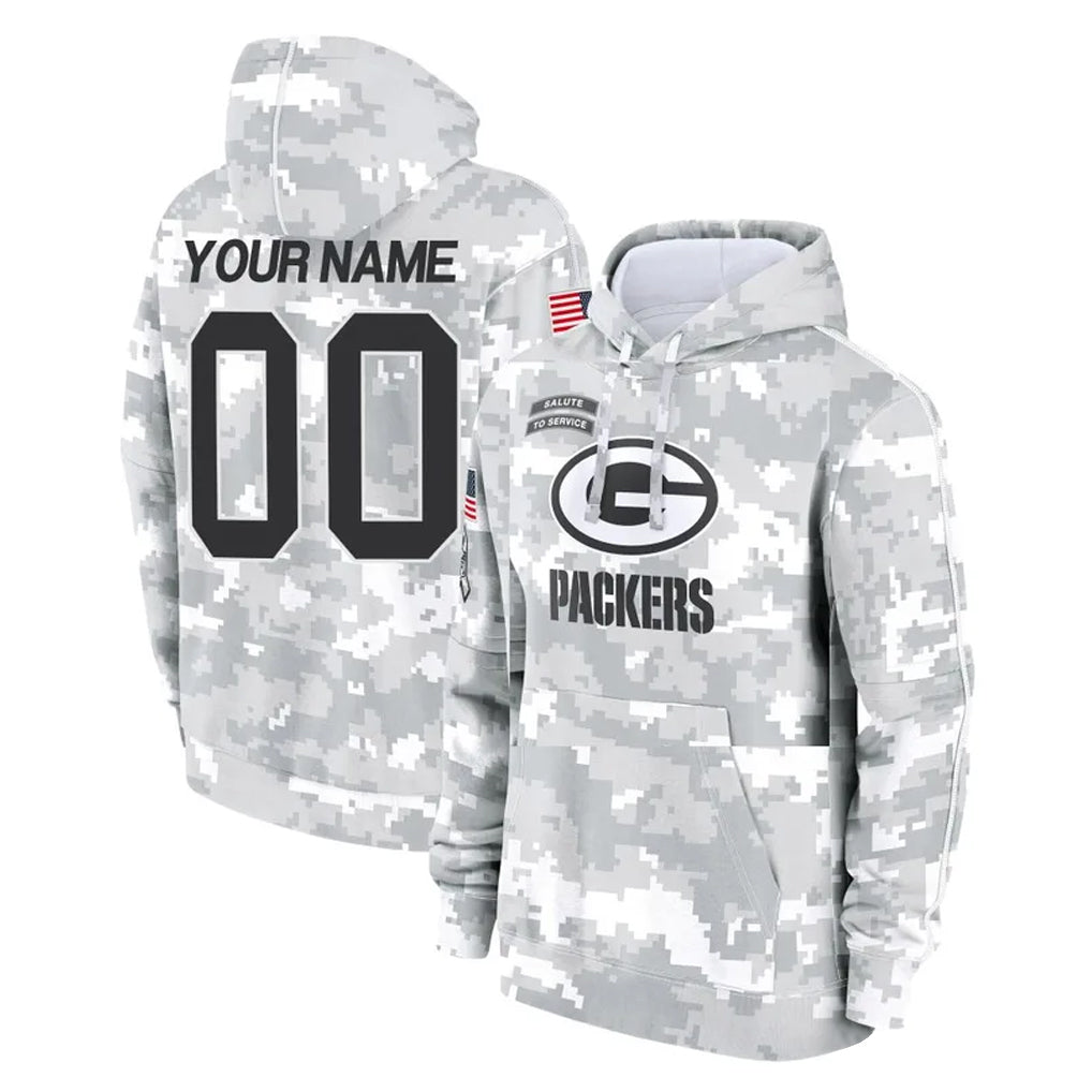 Johmsee Custom GB.Packers Arctic Camo Salute to Service Hoodies Limited Game Any Name & Numbers Stitched Jerseys