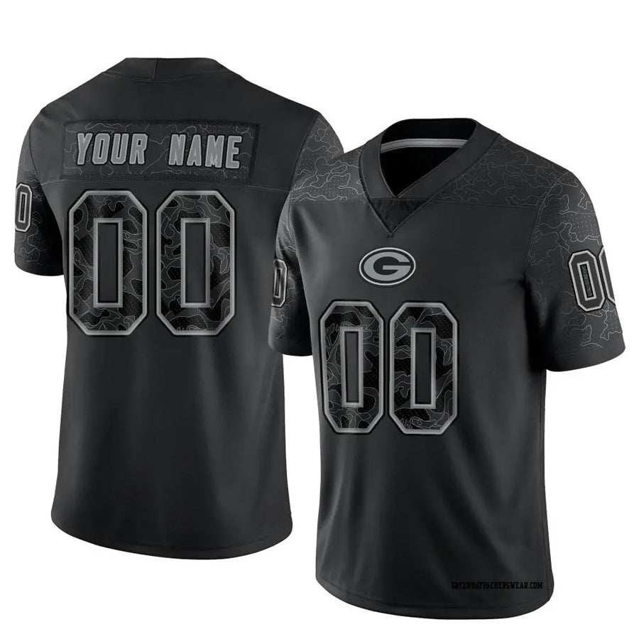 Johmsee Custom GB.Packers Black REFLECTIVE Limited Stitched Jerseys