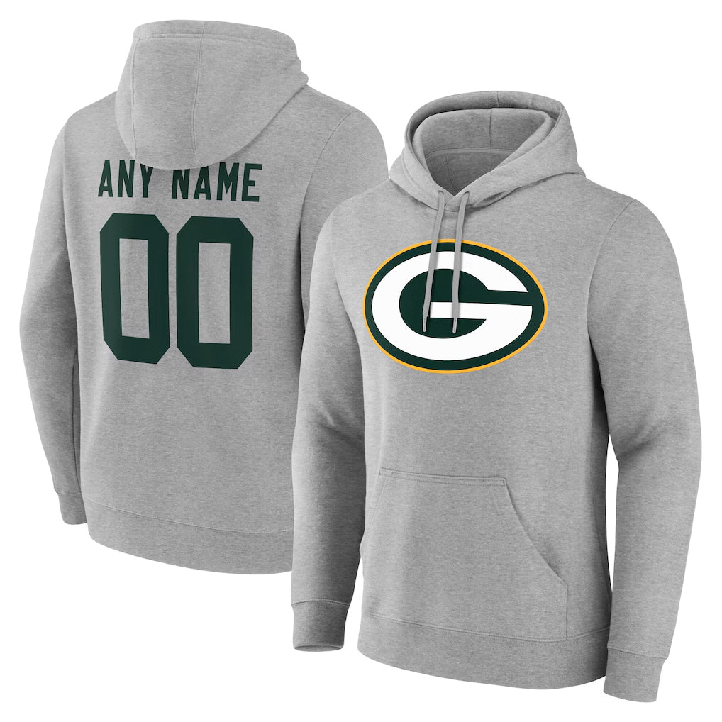Johmsee Custom GB.Packers Gray Circuit Logo Pullover Hoodies Limited Game Any Name & Numbers Stitched Jerseys