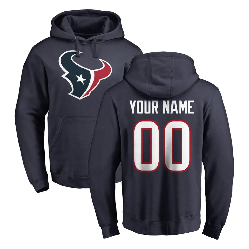 Johmsee Custom H.Texans Navy Pro Line Pullover Hoodie Limited Game Any Name & Numbers Stitched Jerseys