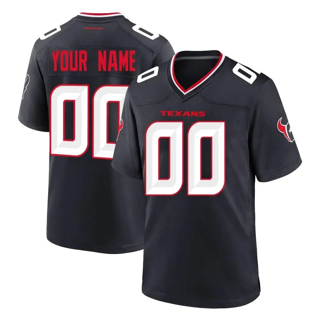 Johmsee Custom H.Texans Navy Team Home Game Any Name & Numbers Stitched Jerseys