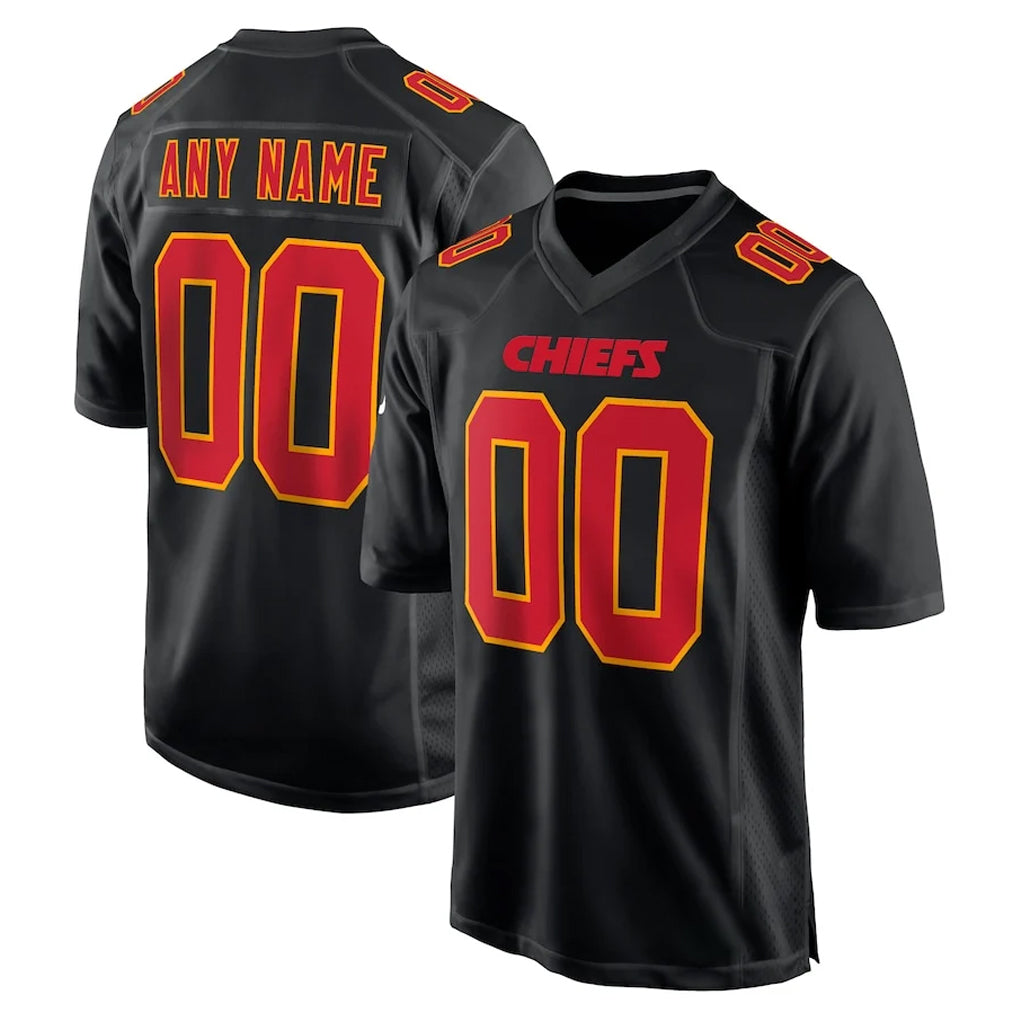 Johmsee Custom KC.Chiefs Black Fashion Home Game Any Name & Numbers Stitched Jerseys