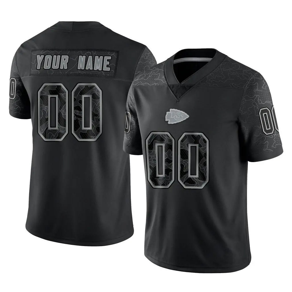 Johmsee Custom KC.Chiefs Black Limited Reflective Game Any Name & Numbers Stitched Jerseys
