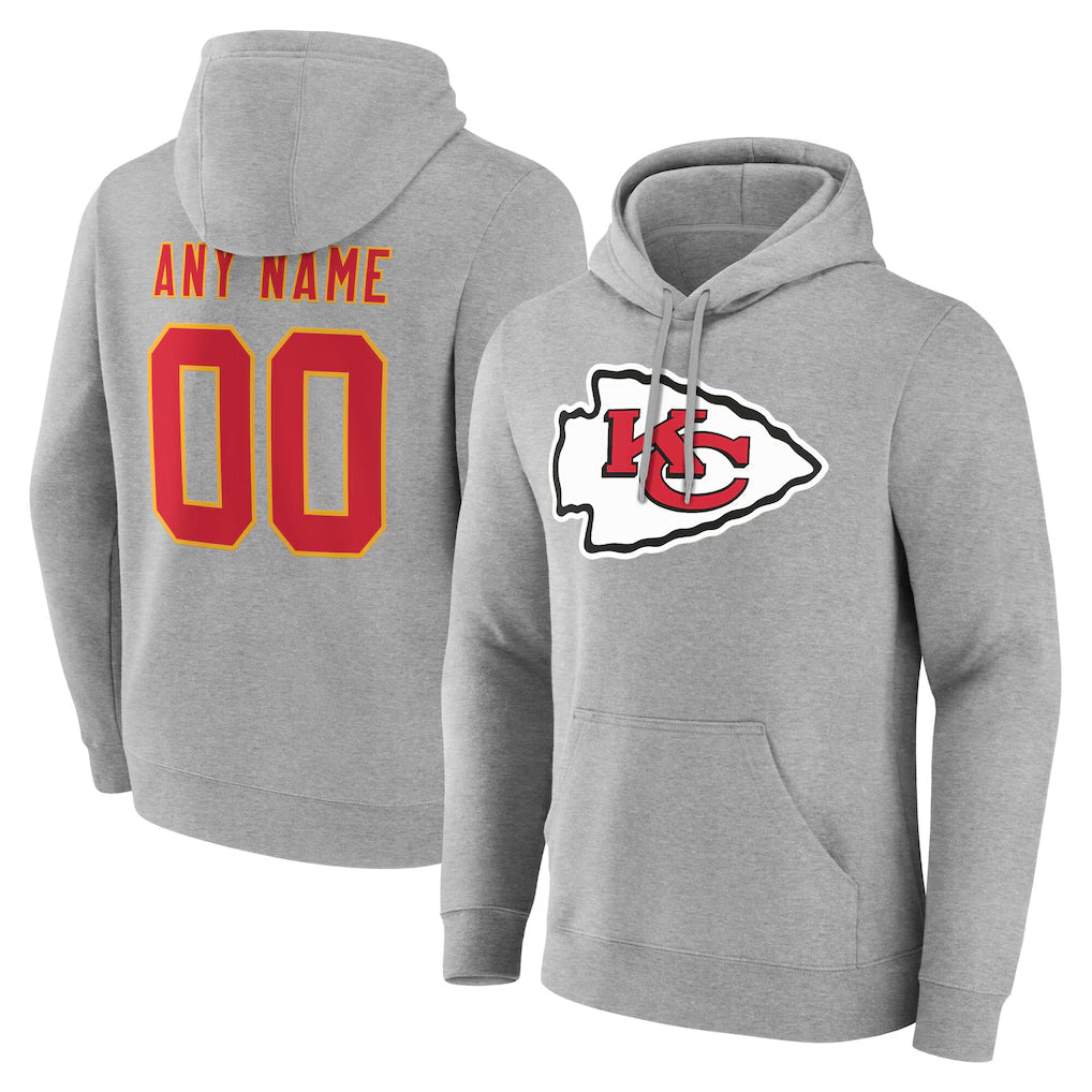 Johmsee Custom KC.Chiefs Gray Pullover Hoodies Limited Any Name & Numbers Stitched Jerseys