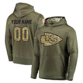 Johmsee Custom KC.Chiefs Olive Salute to Service Pullover Hoodies Home Game Any Name & Numbers Stitched Jerseys