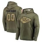 Johmsee Custom KC.Chiefs Olive Salute to Service Pullover Hoodies Home Game Any Name & Numbers Stitched Jerseys