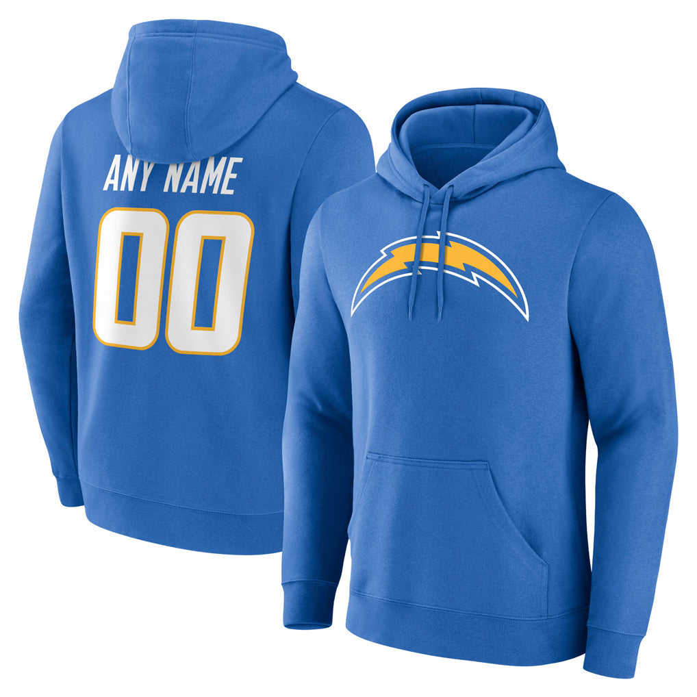 Johmsee Custom LA.Chargers Blue LOGO Pullover Hoodies Home Game Any Name & Numbers Stitched Jerseys