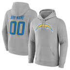 Johmsee Custom LA.Chargers Gray LOGO Pullover Hoodies Home Game Any Name & Numbers Stitched Jerseys