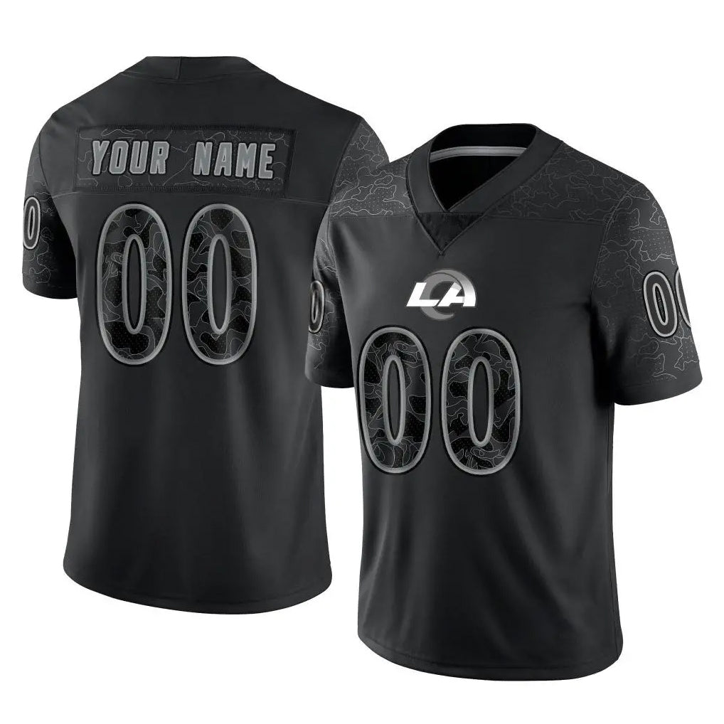 Johmsee Custom LA.Rams Black Limited Reflective Home Game Any Name & Numbers Stitched Jerseys