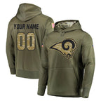 Johmsee Custom LA.Rams Olive Salute to Service Pullover Hoodies Home Game Any Name & Numbers Stitched Jerseys