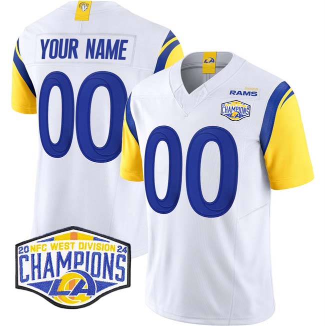 Custom LA.Rams Active Player White 2024 West Champions F.U.S.E. Vapor Untouchable Stitched Football Jersey