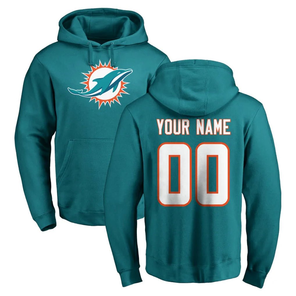 Johmsee Custom M.Dolphins Aqua LOGO Pullover Hoodies Limited Any Name & Numbers Stitched Jerseys