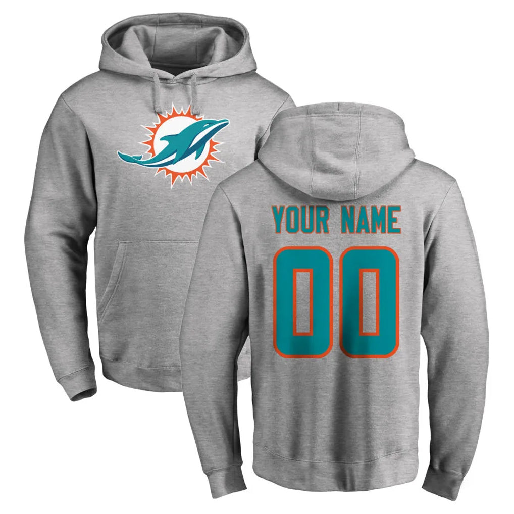 Johmsee Custom M.Dolphins Gray LOGO Pullover Hoodies Limited Any Name & Numbers Stitched Jerseys