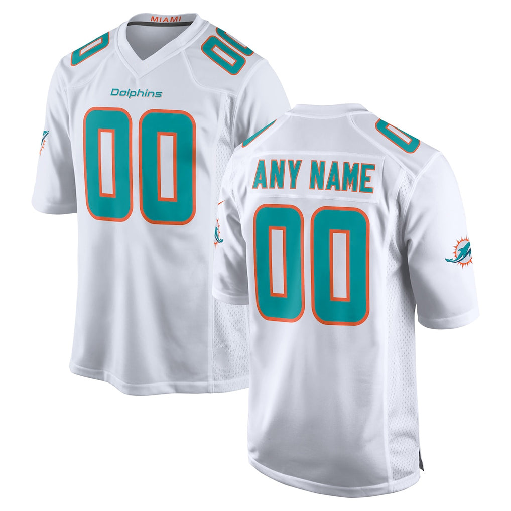 Johmsee Custom M.Dolphins White Game Home Any Name & Numbers Stitched Jerseys