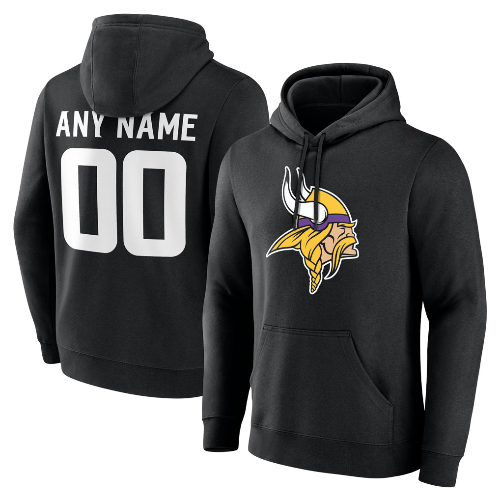 Johmsee Custom MN.Vikings Black LOGO Pullover Hoodies Limited Any Name & Numbers Stitched Jerseys