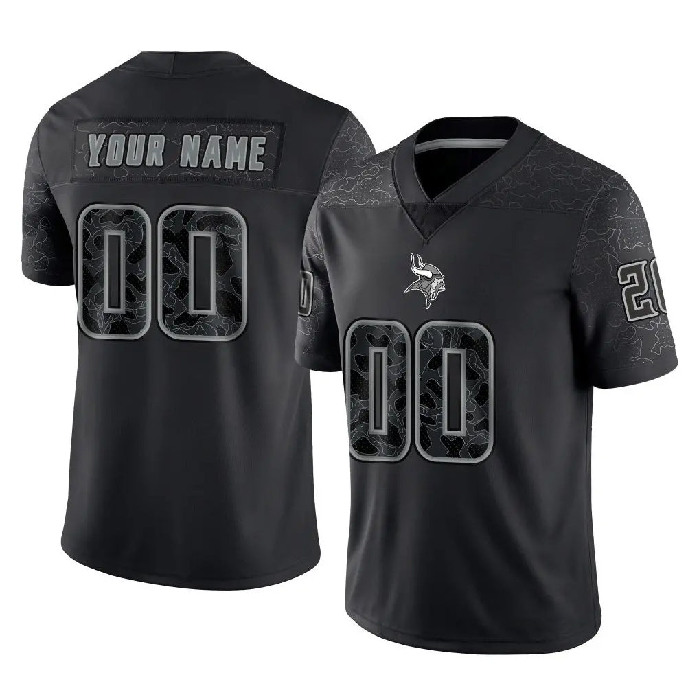 Johmsee Custom MN.Vikings Black Limited Reflective Home Game Any Name & Numbers Stitched Jerseys