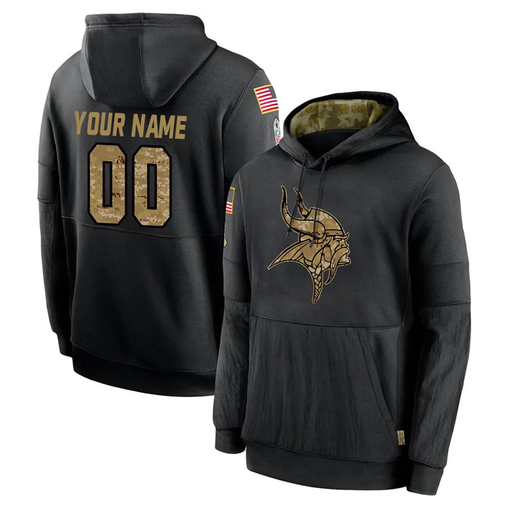 Johmsee Custom MN.Vikings Black Salute to Service Hoodies Limited Game Any Name & Numbers Stitched Jerseys