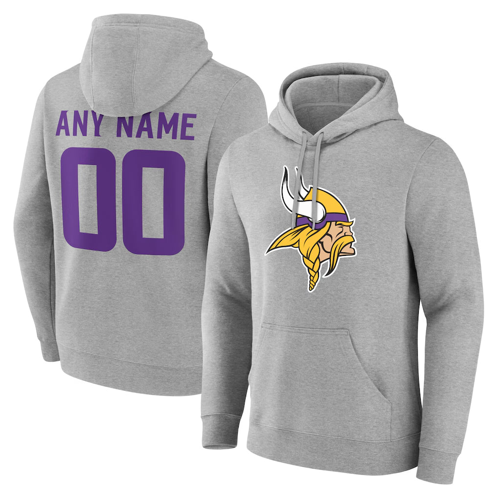 Johmsee Custom MN.Vikings Gray LOGO Pullover Hoodies Limited Any Name & Numbers Stitched Jerseys