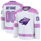 Custom M.Wild Fanatics 2024 Hockey Fights Cancer Practice Jersey - White Stitched American Hockey Jerseys