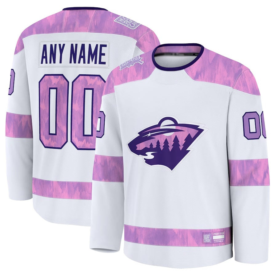 Custom M.Wild Fanatics 2024 Hockey Fights Cancer Practice Jersey - White Stitched American Hockey Jerseys
