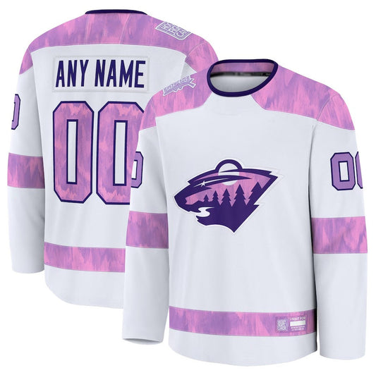 Custom M.Wild Fanatics 2024 Hockey Fights Cancer Practice Jersey - White Stitched American Hockey Jerseys