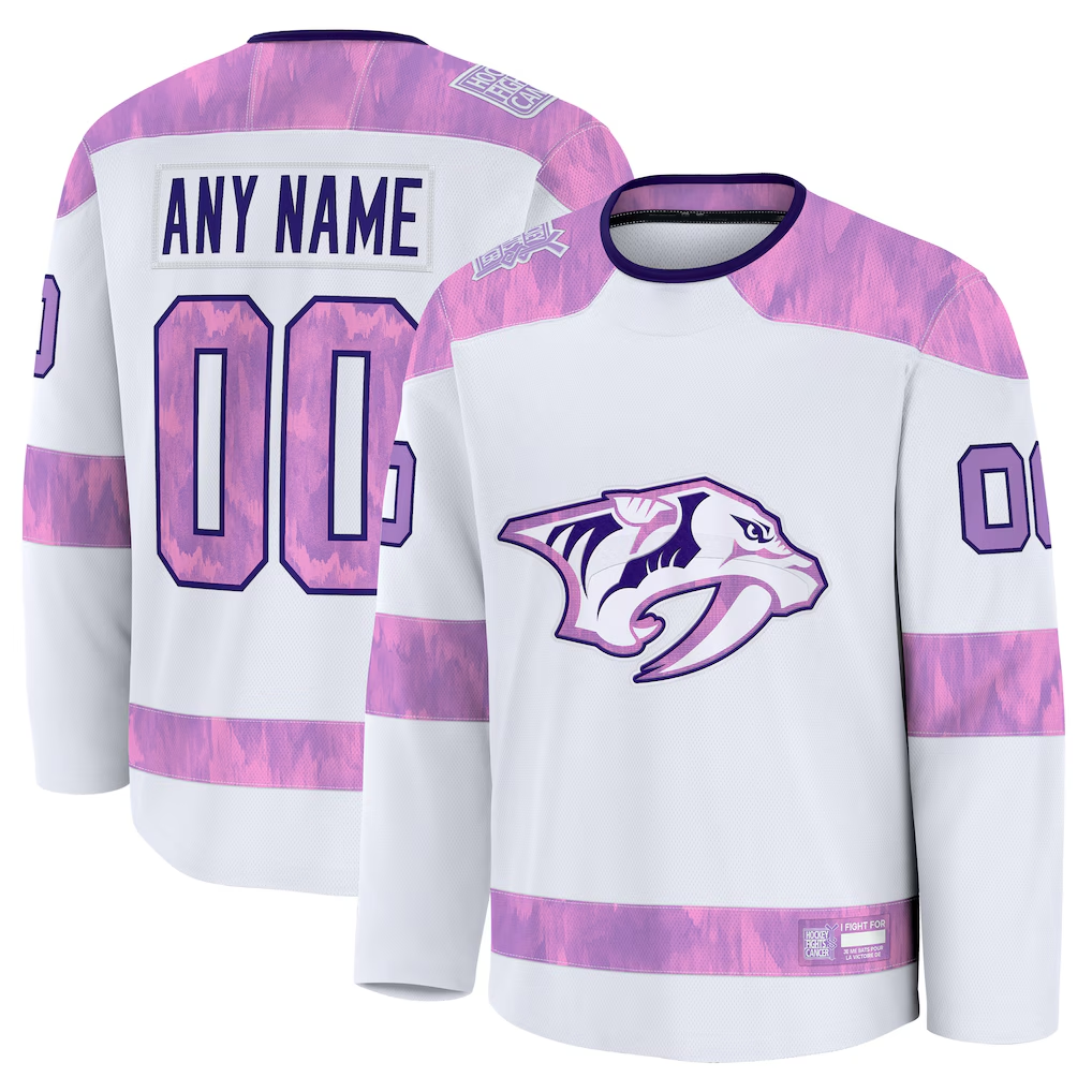 Johmsee Custom N.Predators White 2024 Hockey Fights Cancer Practice Jerseys
