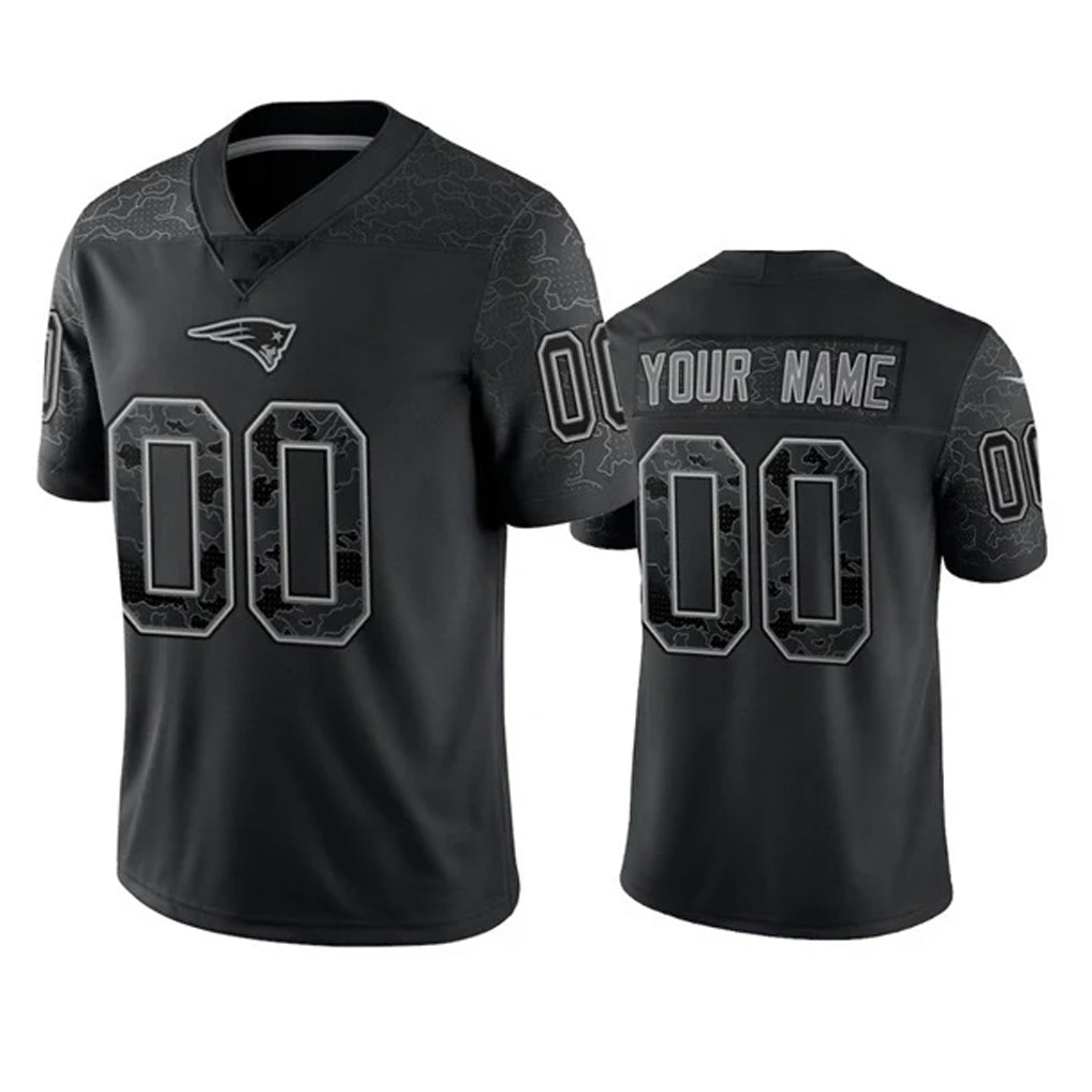 Johmsee Custom NE.Patriots Black Reflective LImited Home Game Any Name & Numbers Stitched Jerseys