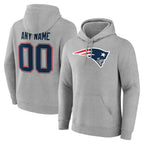 Johmsee Custom NE.Patriots Gray LOGO Pullover Hoodies Home Game Any Name & Numbers Stitched Jerseys
