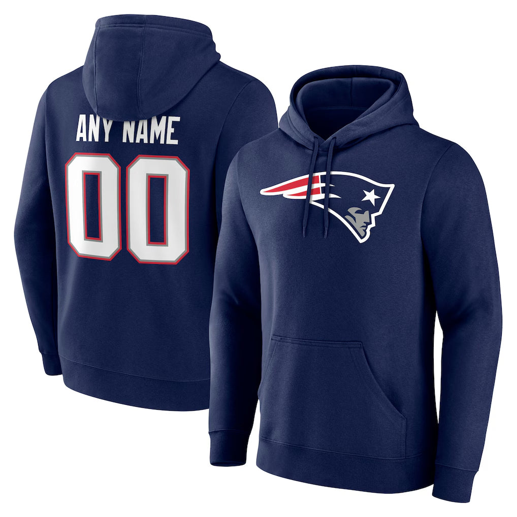 Johmsee Custom NE.Patriots Navy LOGO Pullover Hoodies Home Game Any Name & Numbers Stitched Jerseys