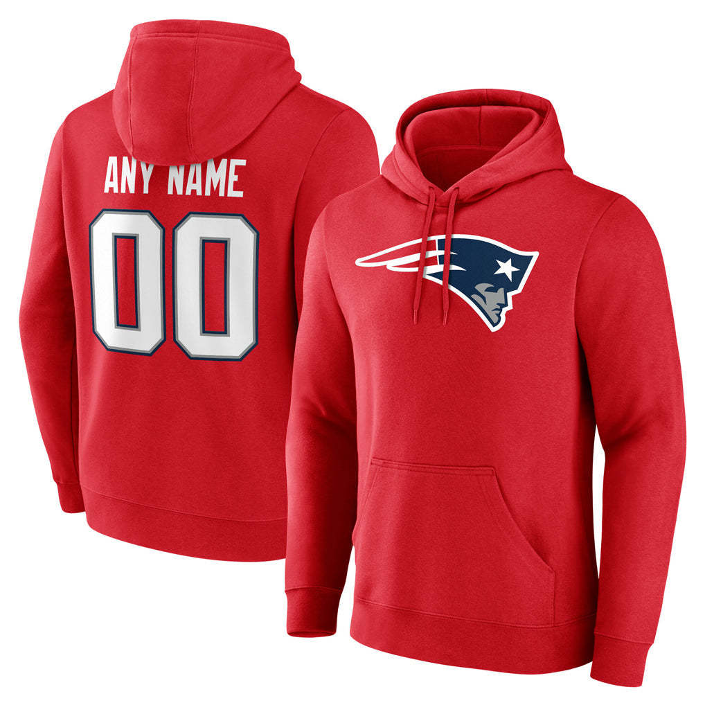 Johmsee Custom NE.Patriots Red LOGO Pullover Hoodies Home Game Any Name & Numbers Stitched Jerseys