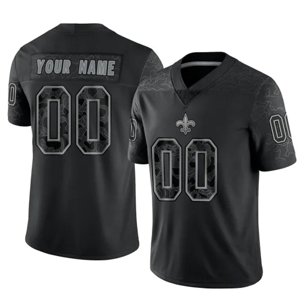 Johmsee Custom NO.Saints Black Limited Reflective Home Game Any Name & Numbers Stitched Jerseys