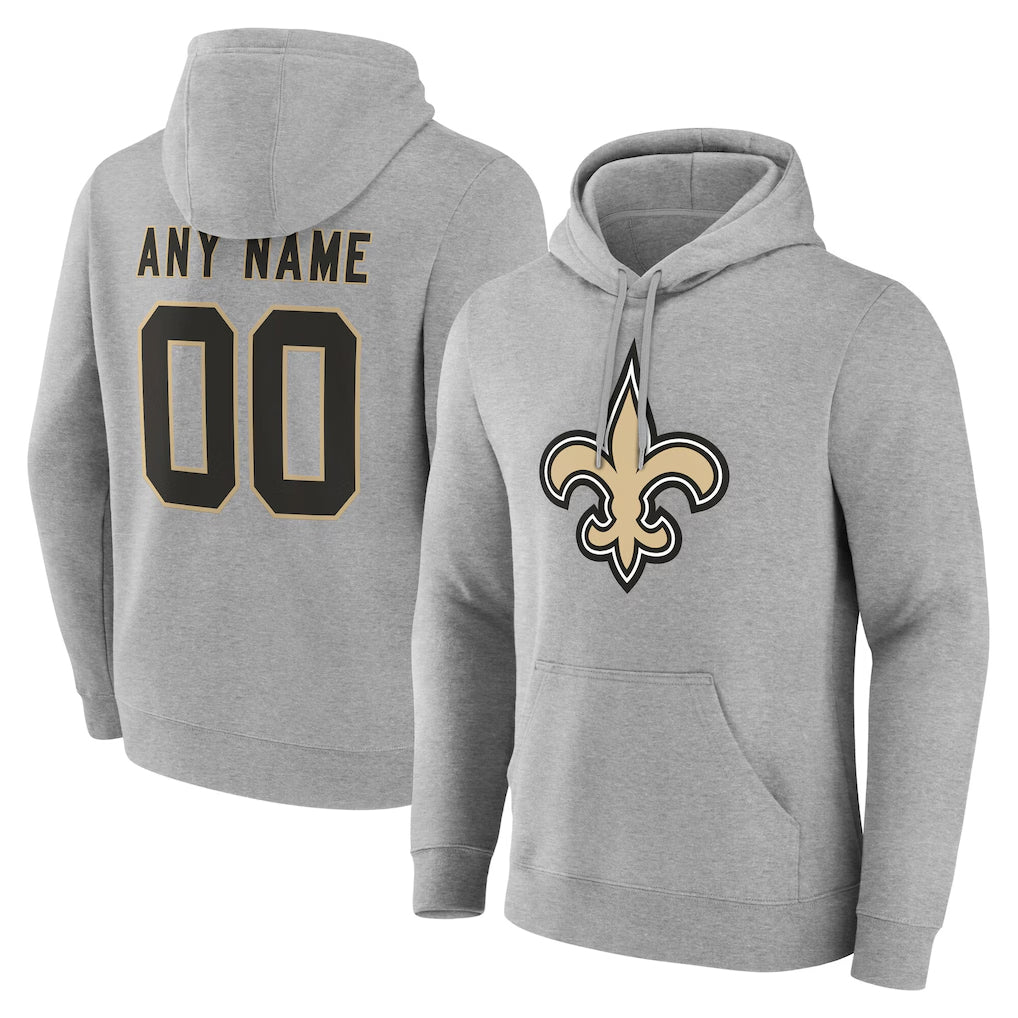 Johmsee Custom NO.Saints Gray LOGO Pullover Hoodies Limited Any Name & Numbers Stitched Jerseys