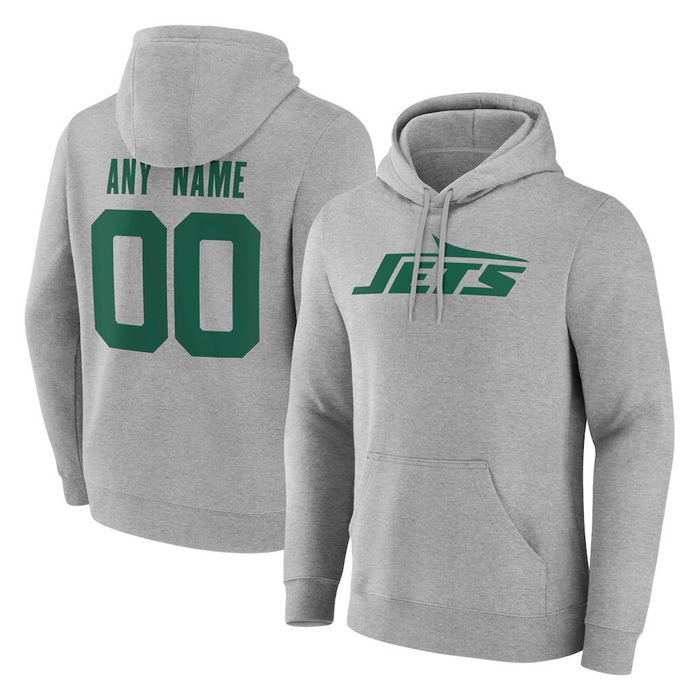 Johmsee Custom NY.Jets Gray LOGO Pullover Hoodies Limited Game Any Name & Numbers Stitched Jerseys