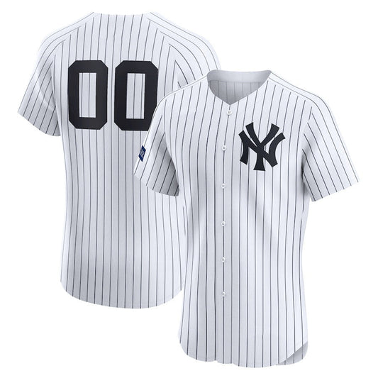 Custom New York Yankees Home Elite Sponsor Patch Jersey – White Stitched Baseball Jersey