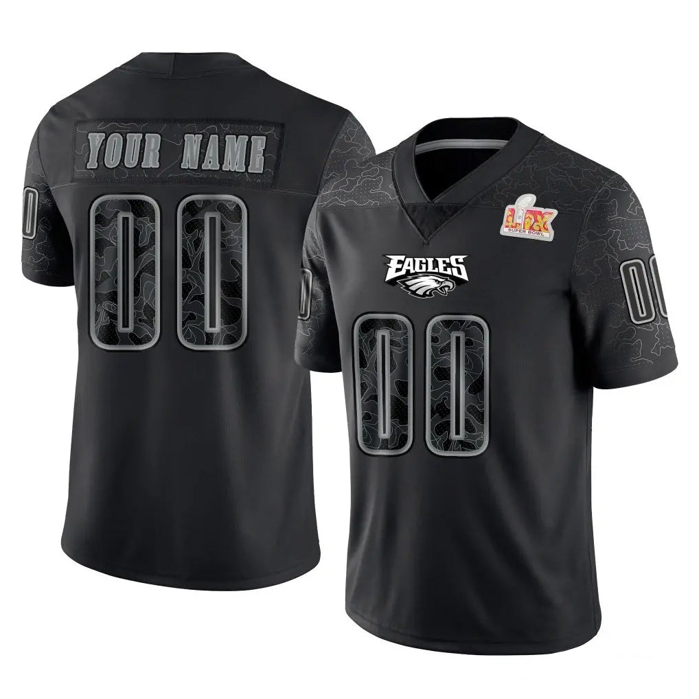 Johmsee Custom P.Eagles Black Fashion Super Bowl LIX Home Game Any Name & Numbers Stitched Jerseys