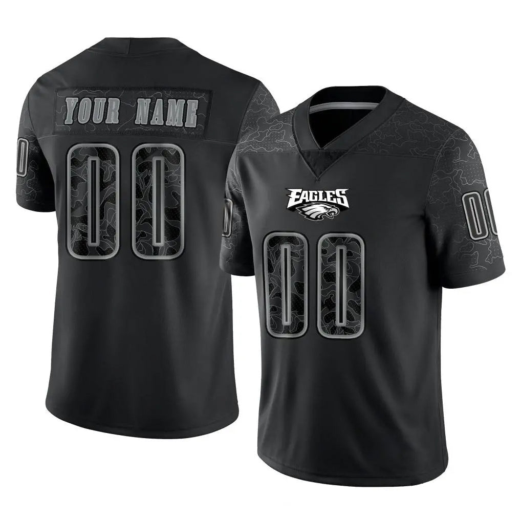 Johmsee Custom P.Eagles Black Reflective Limited Home Game Any Name & Numbers Stitched Jerseys