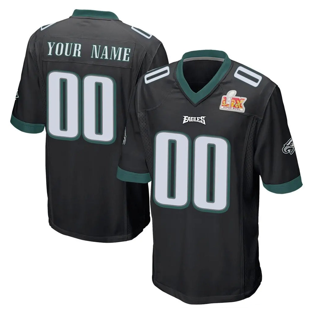 Johmsee Custom P.Eagles Black Super Bowl LIX Home Game Any Name & Numbers Stitched Jerseys